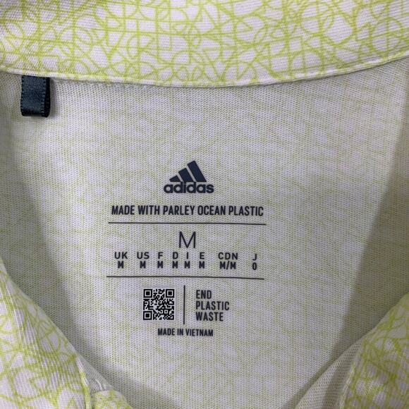 Adidas Polo Shirt Mens M Medium White Lime Abstract Geometry Pattern Golf - Picture 5 of 12